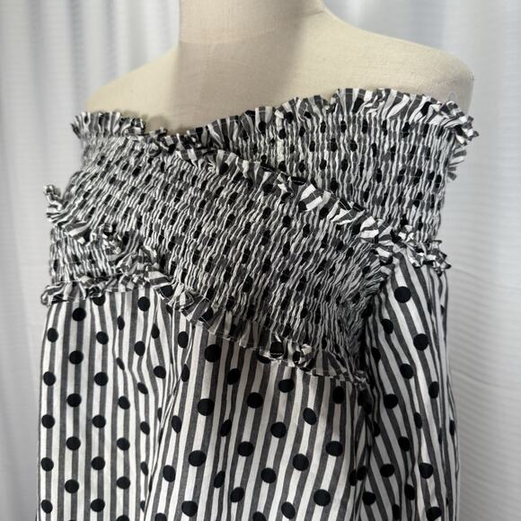 Anna October Smocked Off Shoulder Top Blouse Polka Dot Long Sleeve Women Size S - Picture 2 of 8